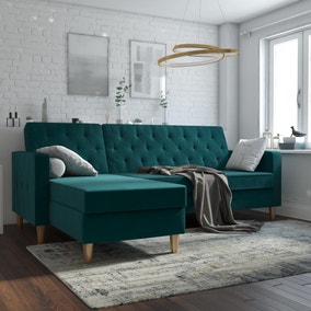 Cosmo Living Liberty Velvet Corner Chaise Double Sofa Bed